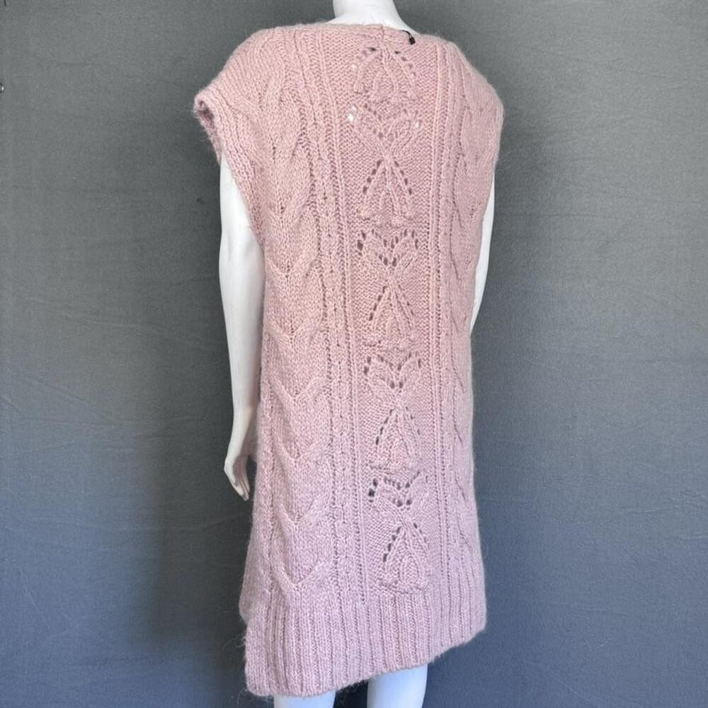 Zara Sweater Dress Womens Medium‎ Pink Cable Knit Sleeveless Alpaca Boho Preppy - Picture 4 of 16
